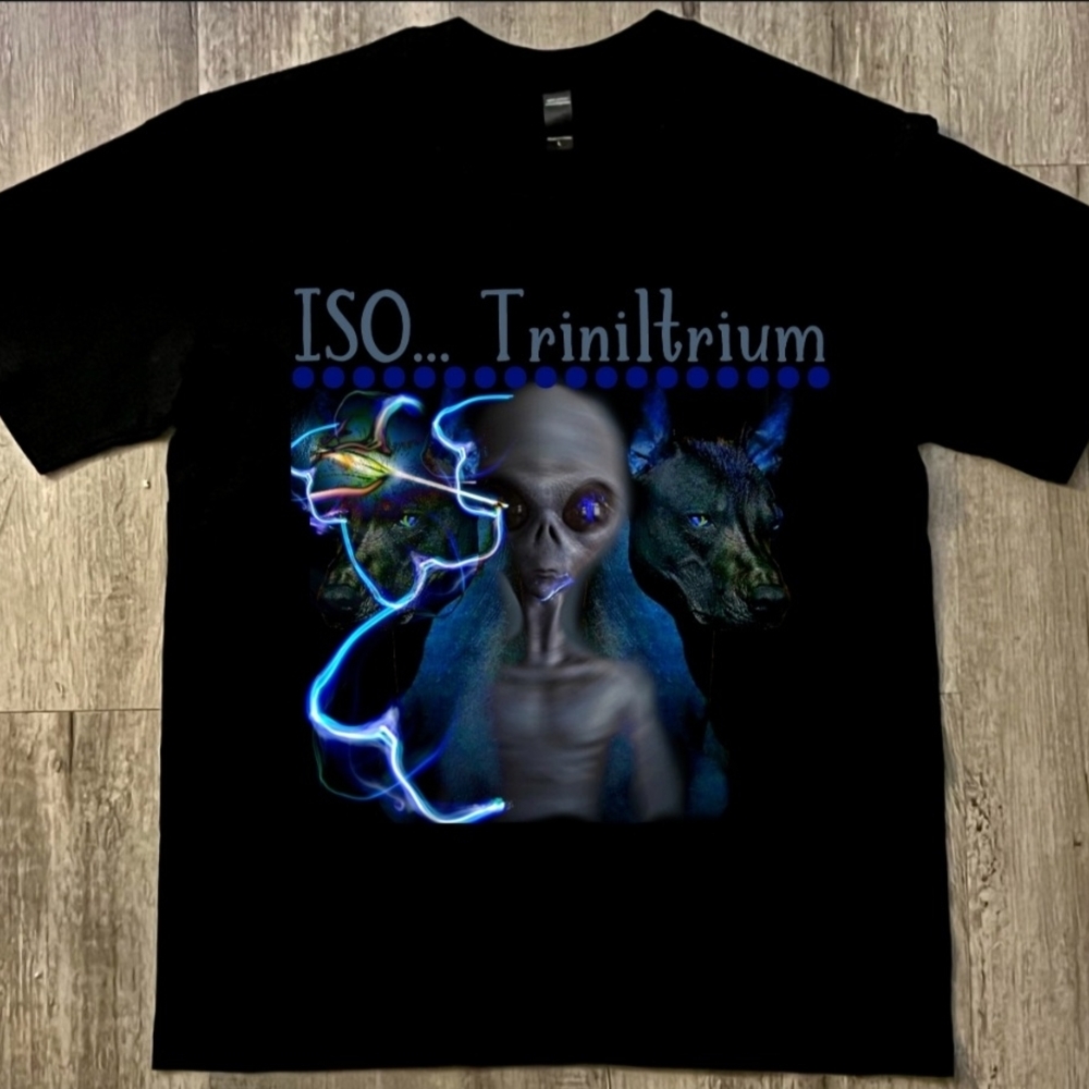 "ISO Triniltrium" with xolos & alien grey Graphic Short Sleeve Tee,Blk,lrg,cottn